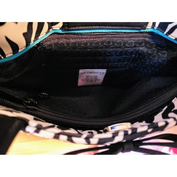 Liz Claiborne Zebra Print Shoulder Bag w/ Bow Accent Black Handles Snap Closure - Picture 5 of 7